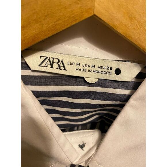 Zara women’s Striped Long Sleeve Button-Up Shirt Black Size M - Picture 3 of 9